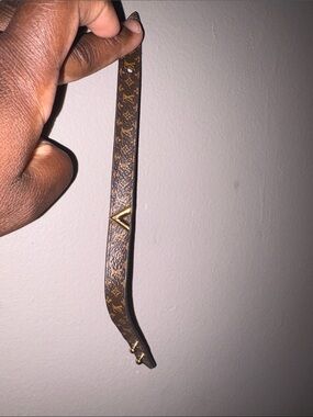 Louis Vuitton Brown Monogram Leather Belt with Gold V Accent